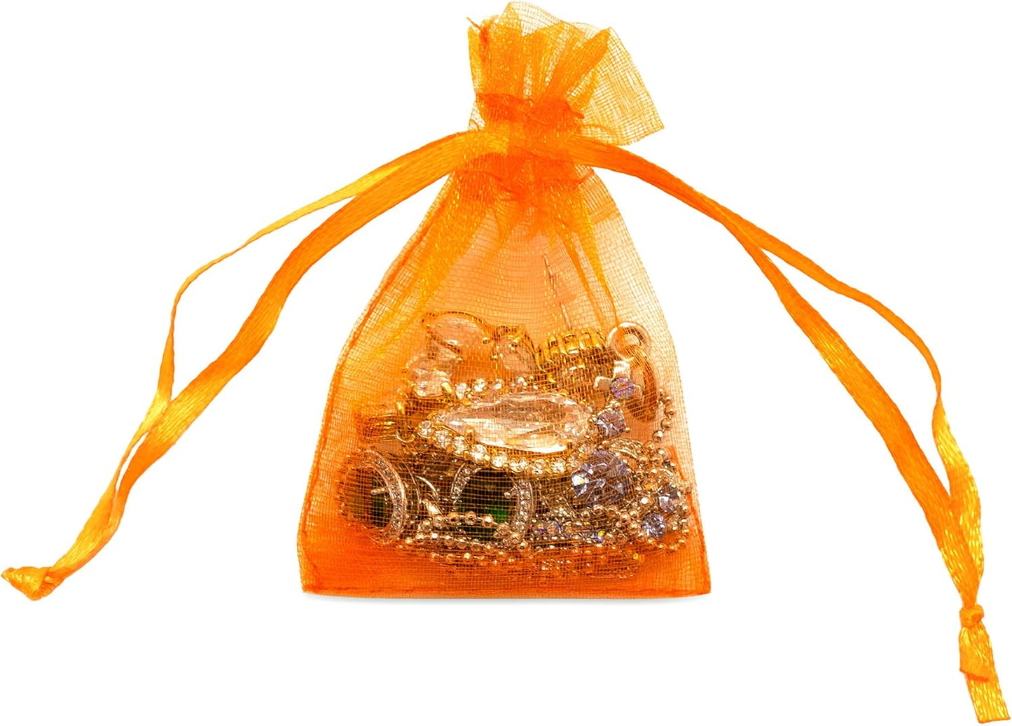 TheDisplayGuys 48-Pack 3x4 Orange Sheer Organza Gift Bags with Drawstring, Jewelry Candy Treat Wedding Party Favors Mesh Pouch
