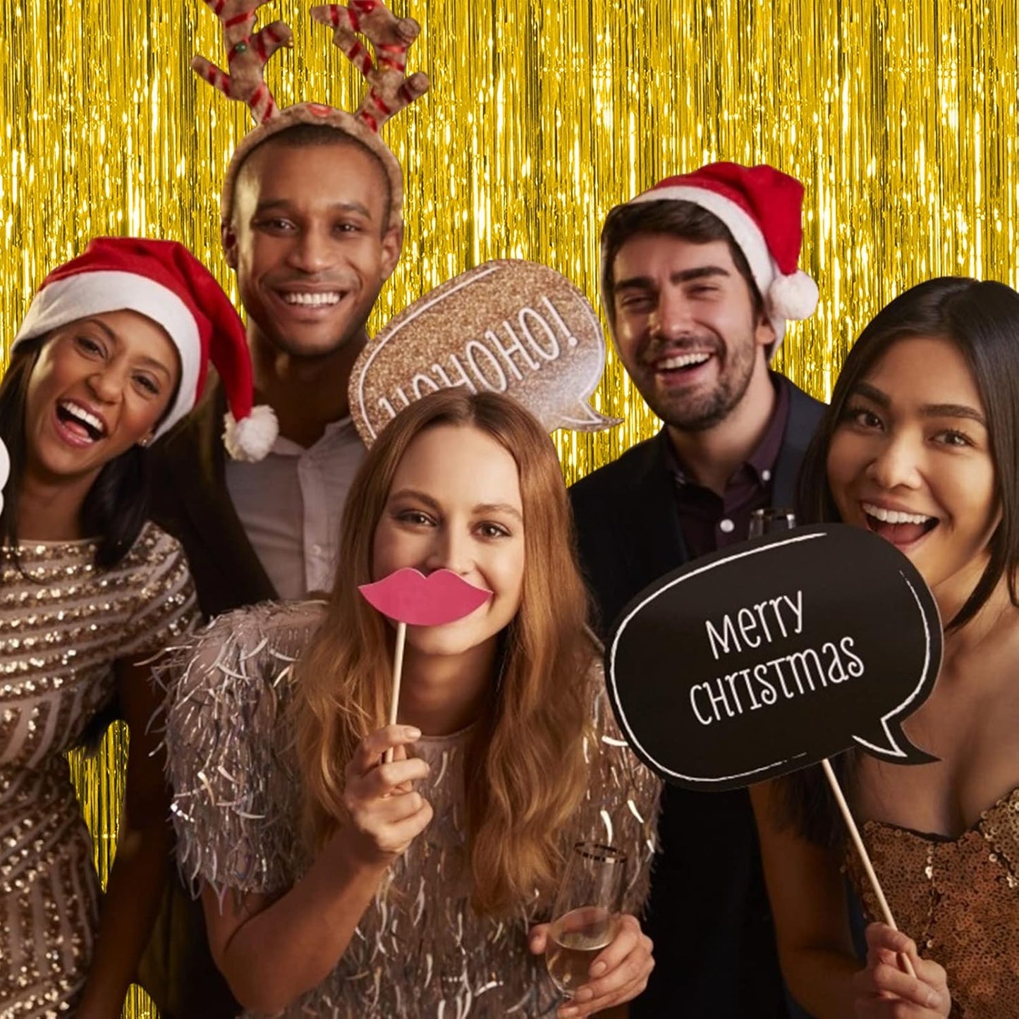 20 Pack Gold Fringe Curtain Backdrop Tinsel Streamers Birthday Party Decorations Christmas Photo Booth Backdrop Halloween New Year Graduation Baby Shower Theme Party Decorations