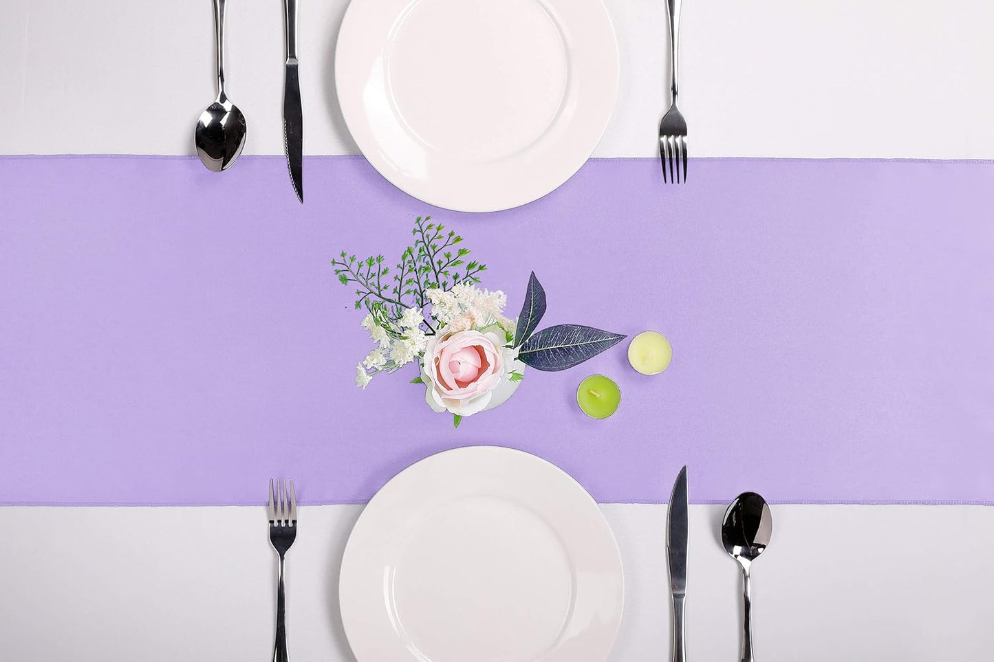 5-Pack Satin Table Runner Lavender 12 x 108 inches Long, Table Runners for Wedding, Birthday Parties, Banquets Decorations（5 Pack, 12x108 Inch, Lavender）