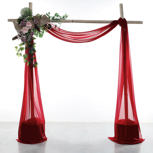 VDS Pack of 1 Panel (30 Inch X 100 Feet) Wedding Arch Draping Fabric Sheer Chiffon Fabric Drapery for Wedding Ceremony Reception Swag Backdrop Canopy Chuppah ARBO Altars Decoration (Apple Red)