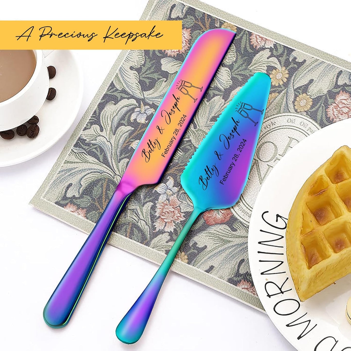 Personalized Wedding Cake Knife and Server Set Stainless Steel Forks Cake Cutter Server Engraved Cake Cutting Set for Wedding Anniversary Engagement Birthday Gifts