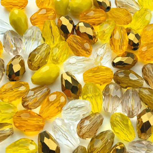 110pcs 6x8mm Teardrop Crystal Glass Beads Vertical Hole Faceted Loose Spacer Beads for DIY Craft Jewelry Making Necklace Bracelet Earring Wind Chimes(Yellow Series)
