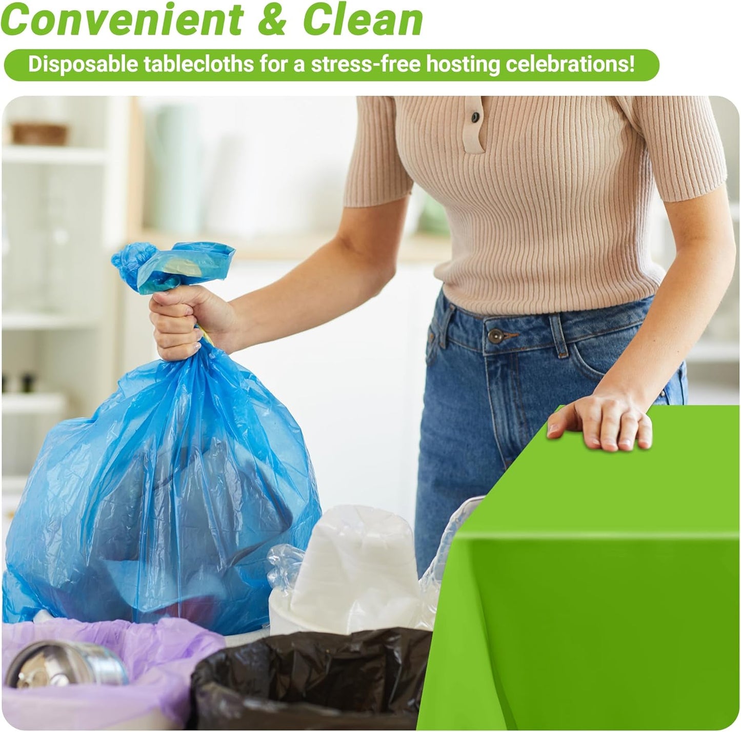 QZYL 12 PCS Bright Plastic Table Cover, 54 X 108 in Rectangle Disposable Table Cloth for Picnic, Light Green Plastic Tablecloth for Parties Weddings Graduation Birthday