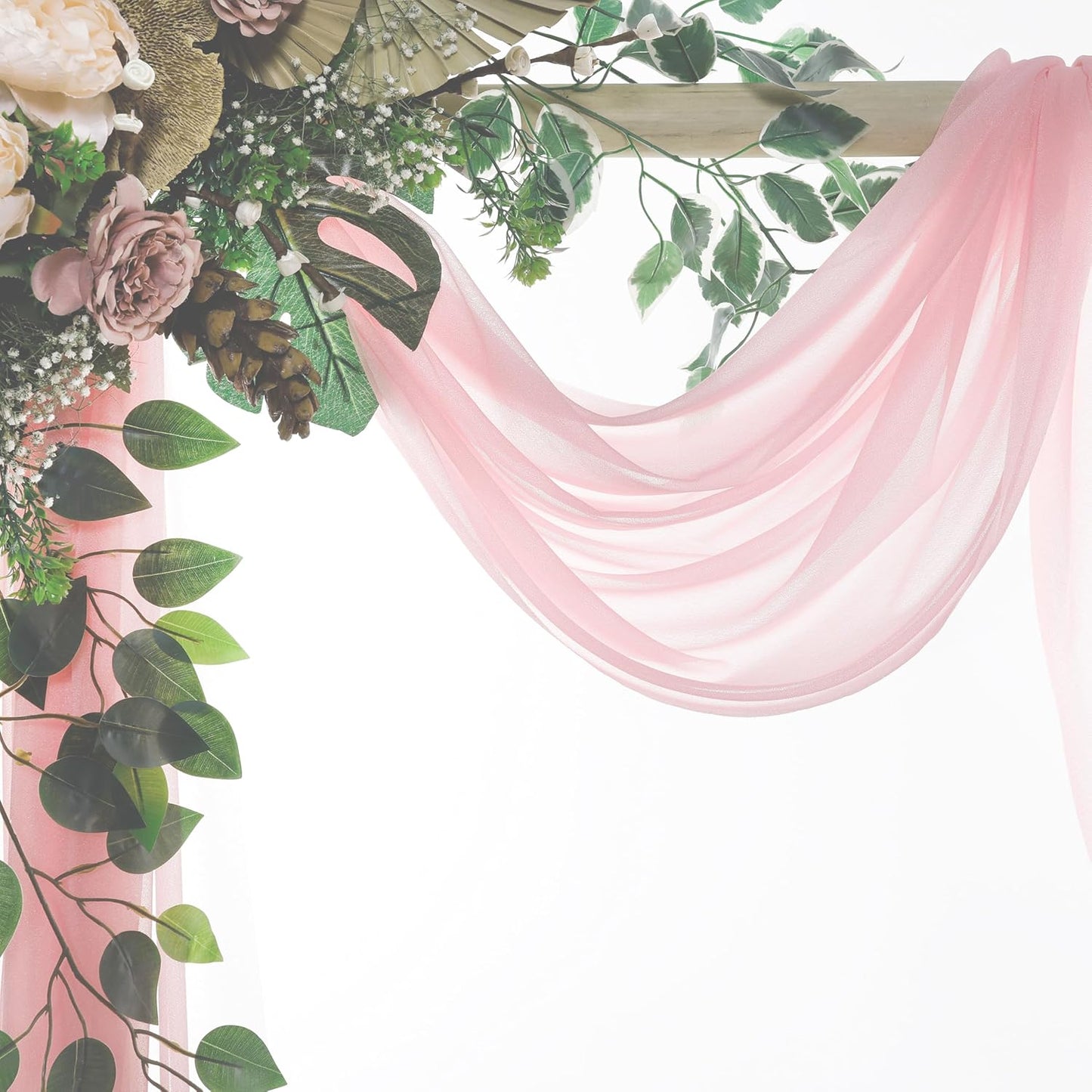 VDS Pack of 2 Panel (30 Inch X 20 Feet) Wedding Arch Draping Fabric Sheer Chiffon Fabric Drapery for Wedding Ceremony Reception Swag Backdrop Canopy Chuppah ARBO Altars Decoration (Blush Pink)