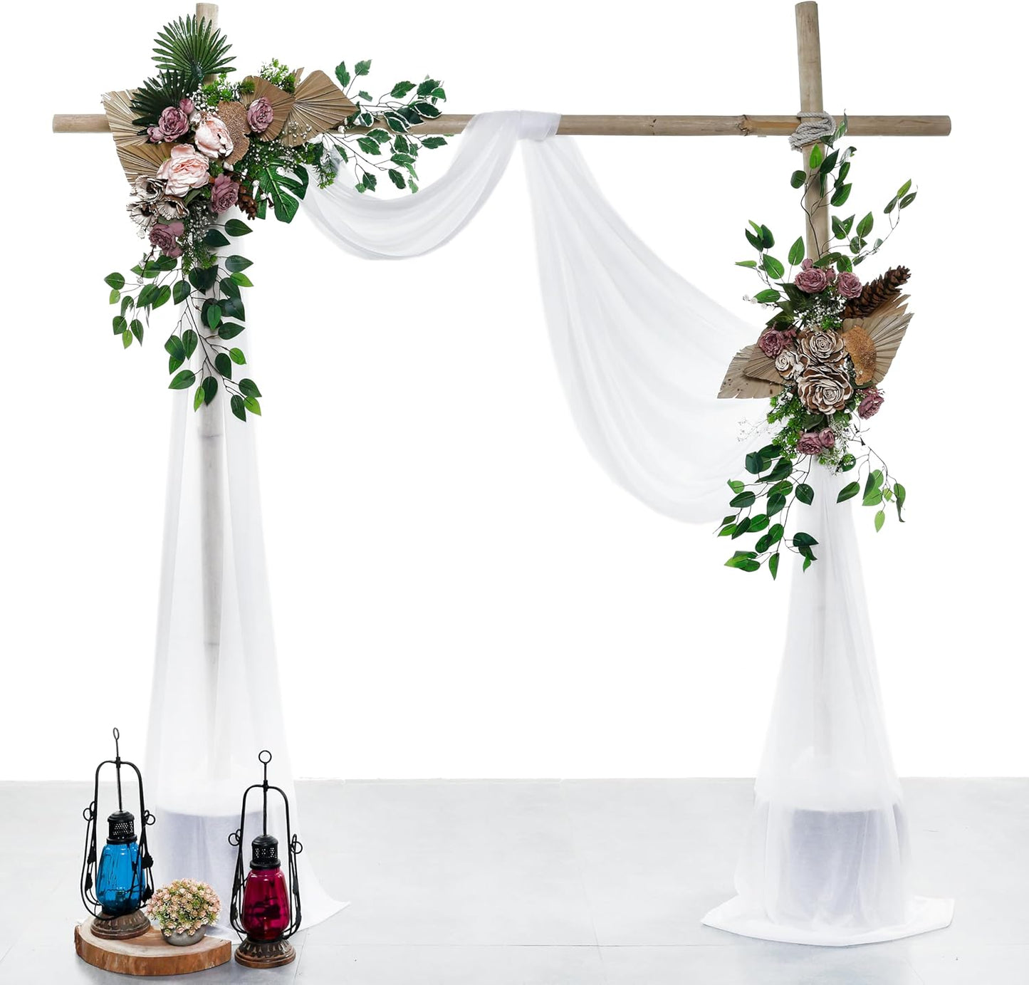 VDS Pack of 1 Panel (30 Inch X 20 Feet) Wedding Arch Draping Fabric Sheer Chiffon Fabric Drapery for Wedding Ceremony Reception Swag Backdrop Canopy Chuppah ARBO Altars Decoration (White)