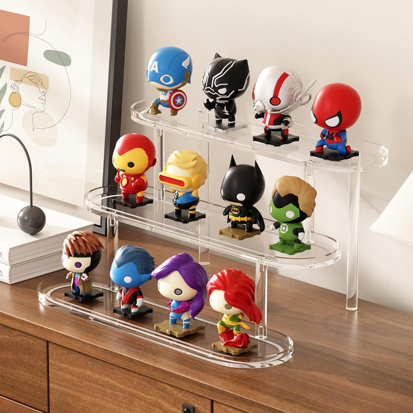 Acrylic Riser Display Shelf for 𝐚𝐦𝐢𝐢𝐛𝐨 Funko-POP Figures, Floating Shelves Display Ledge for Organizer and Decoration, Collectibles Display Stands Showcase, Glowing at night