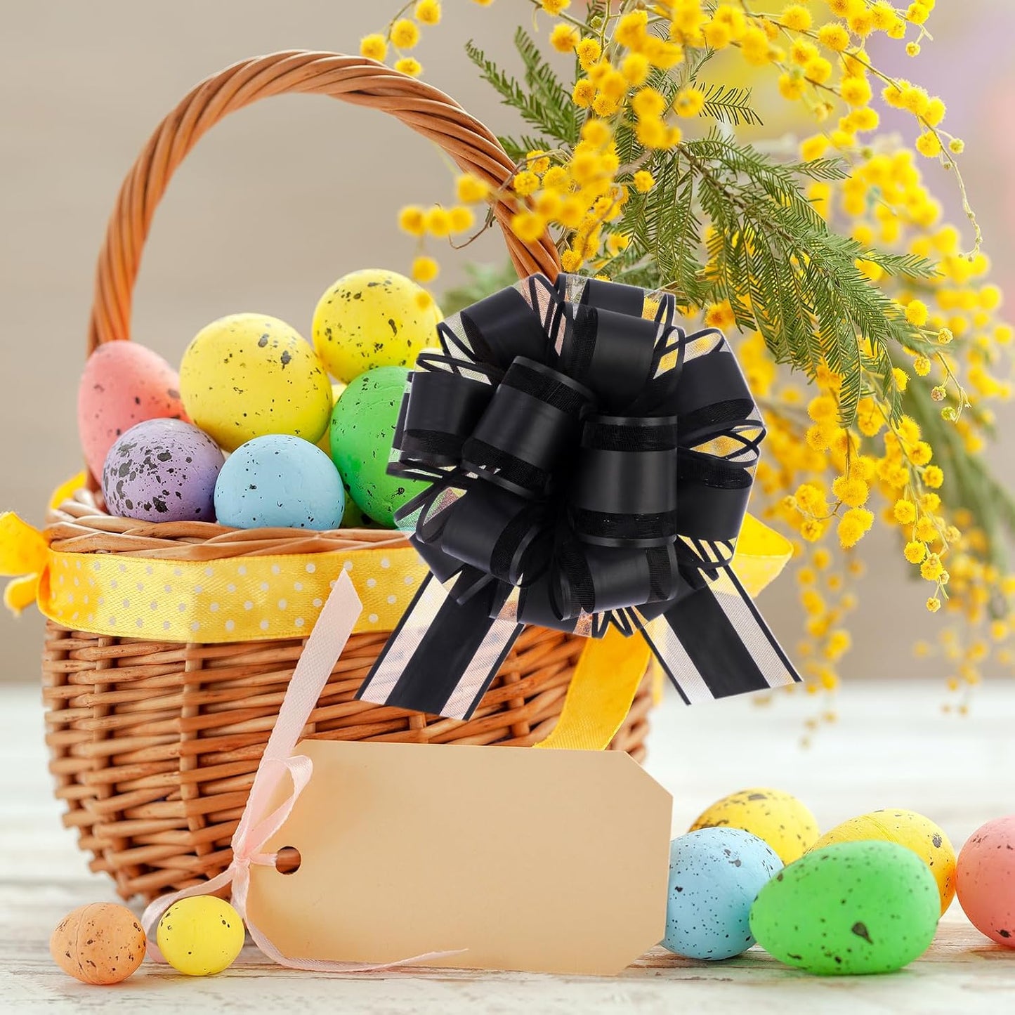 40 Pieces 6 Inches and 3 Inches Pull Bow Wrapping Pull Bow Ribbon Pull Bows for Wedding Baskets,Large Bows for Presents. (Black)