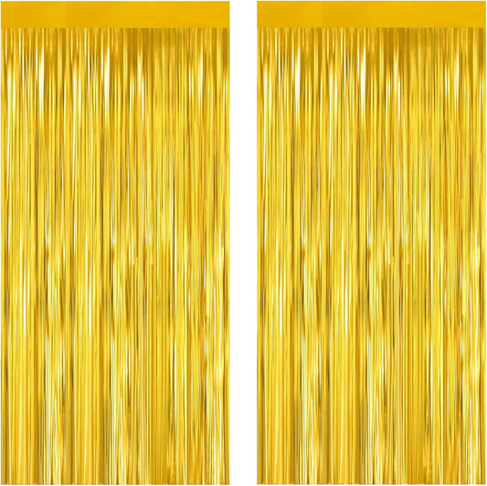 Gold Foil Fringe Curtain 3.3×8.3FT 2 Packs, Metallic Tinsel Curtains Party Streamers for Birthday Graduation Baby Shower Decoration (2pcs,3.3FT×8.3FT, Gold)