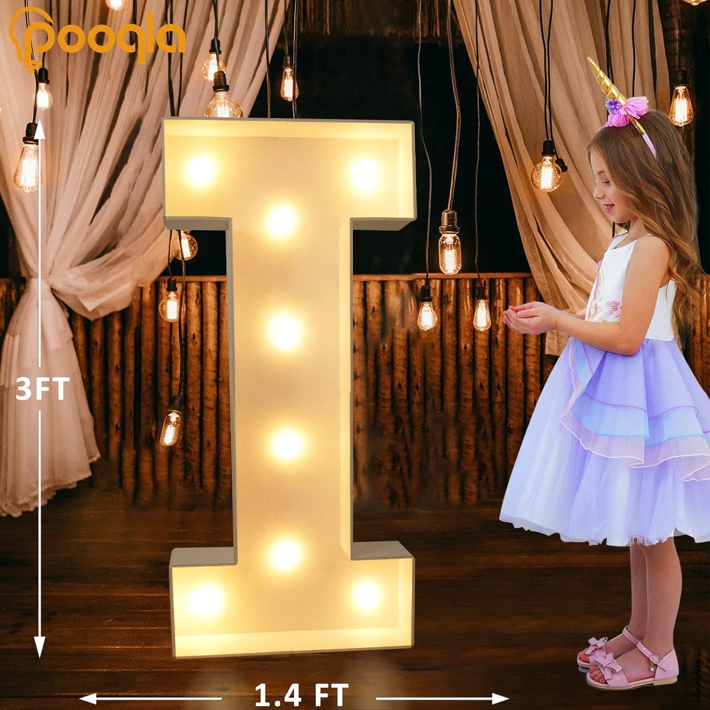 Pooqla 3FT Marquee Light Up Letters, Cool White and Warm White LED Big Mosaic Marquee Letters 3 Feet, Giant Letter Sign for Balloons Birthday Anniversary Wedding Party Decoration, Letter I