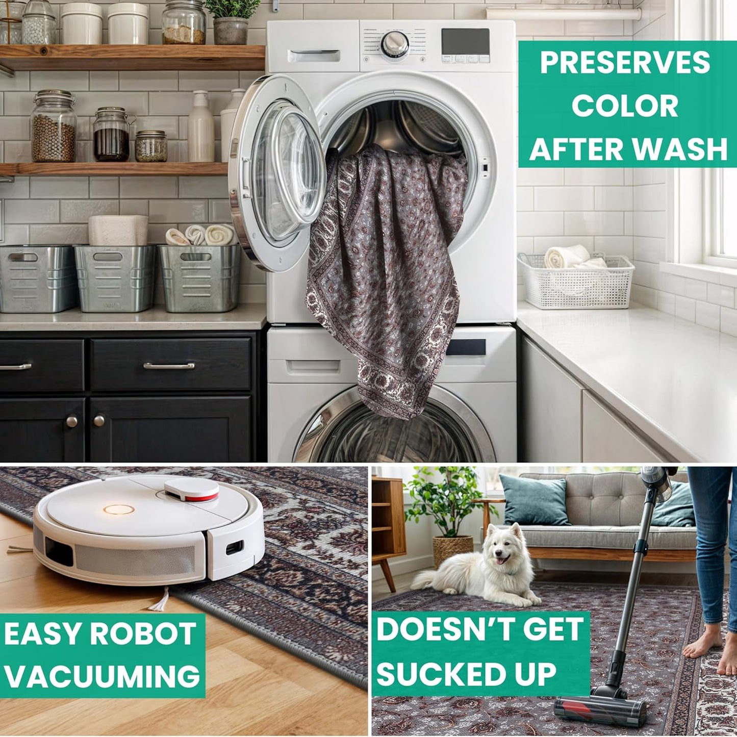 Bloom Rugs Washable Non-Slip 8' x 10' Rug - Slate Gray Traditional Oriental Area Rug for Living Room, Bedroom, Dining Room, and Kitchen - Exact Size: 8' x 10'