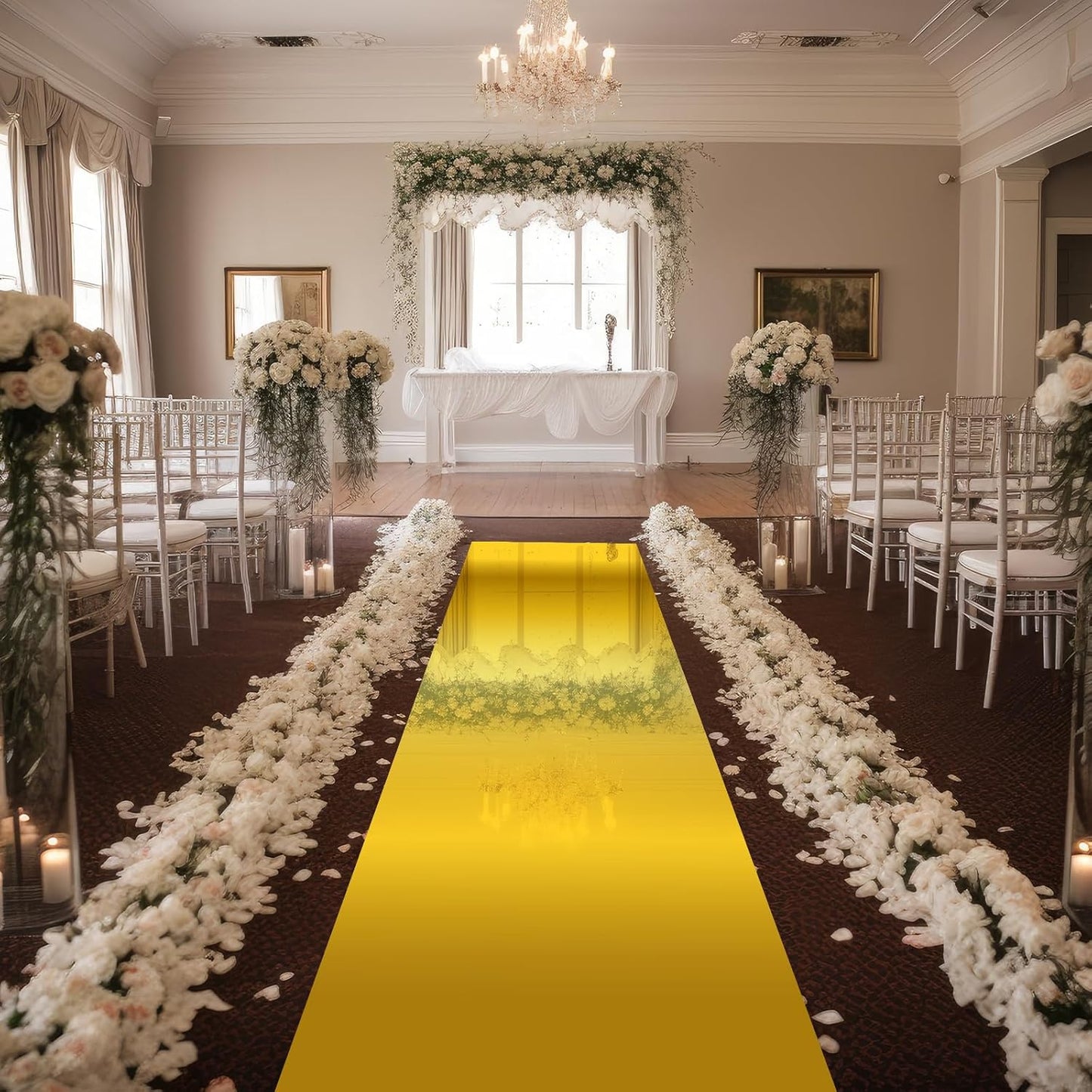 3.3 x 98.4 ft Mirror Rug Aisle Runner for Wedding Ceremony Double Sided Reflective Carpet Aisle Runner Walkway Rug Roll for Outdoor Birthday Graduation Party Decor(Gold)