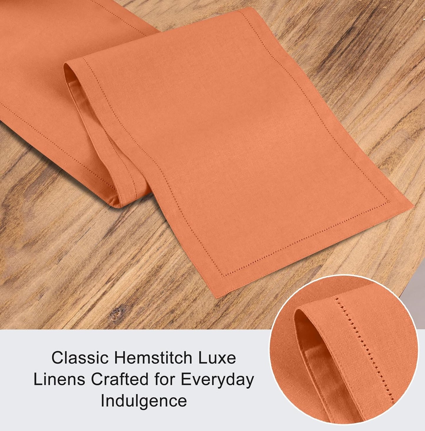 Ruvanti Linen Table Runner 48 Inches, Classic Hemstitch, Washable, Reusable, Non-Slipping, Stain Resistant- Perfect for Parties, Weddings, Dinners, Thanksgiving, Christmas, Indoor use – Orange