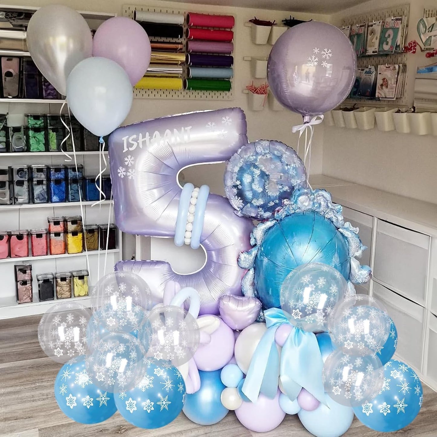 Pearl Purple and Blue Balloons 50pcs, Winter Wonderland Pearl Purple Blue White Iridescent Balloons with Snowflake Balloon for Girls Kids Ice Snow Theme Party Birthday Winter Baby Shower Decorations