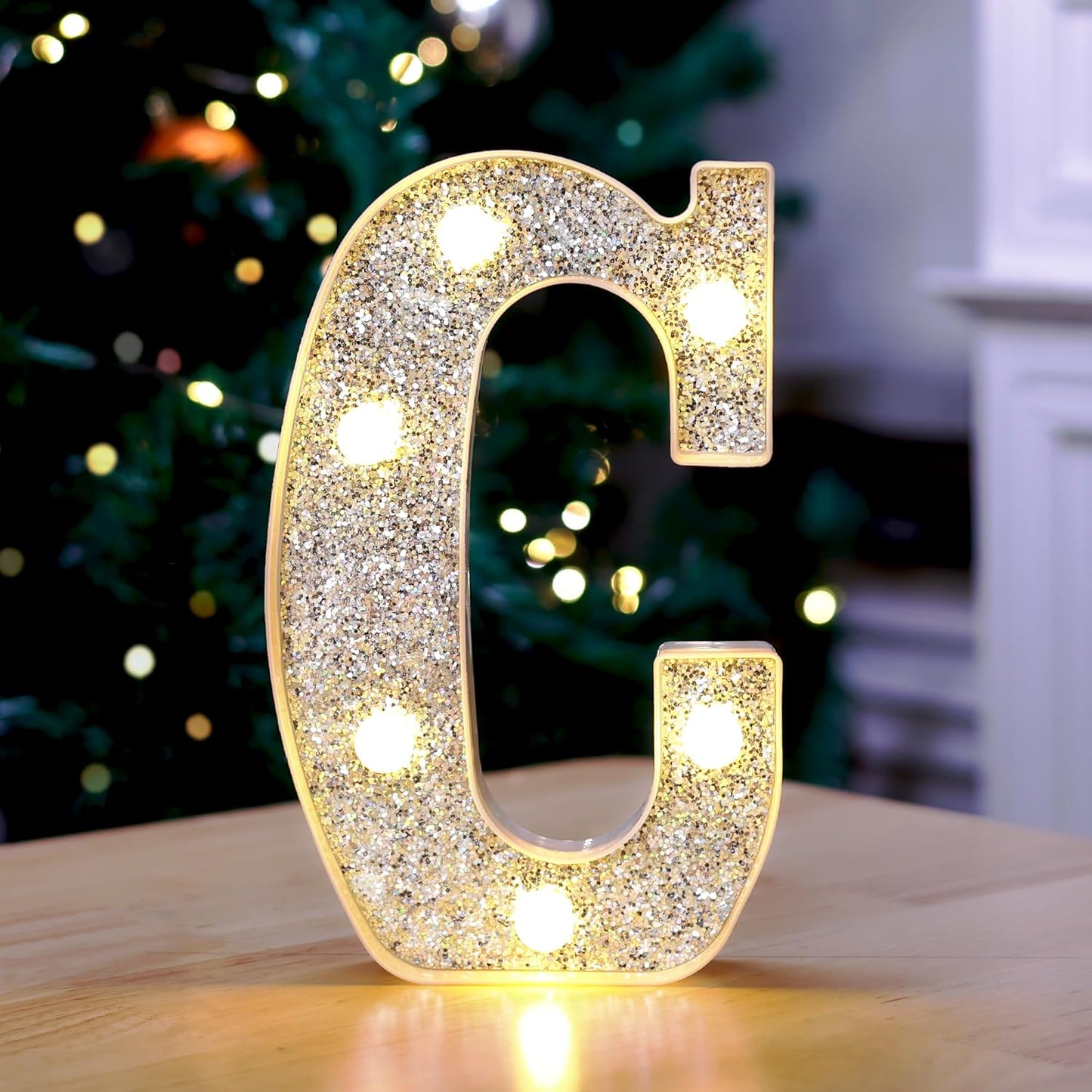 Marquee Light Up Letters, Glitter Silver LED Letter Lights Battery Powered Alphabet Letter Sign for Night Light Wedding Birthday Party Cafe Bar Decoration Girls Room Decor - C
