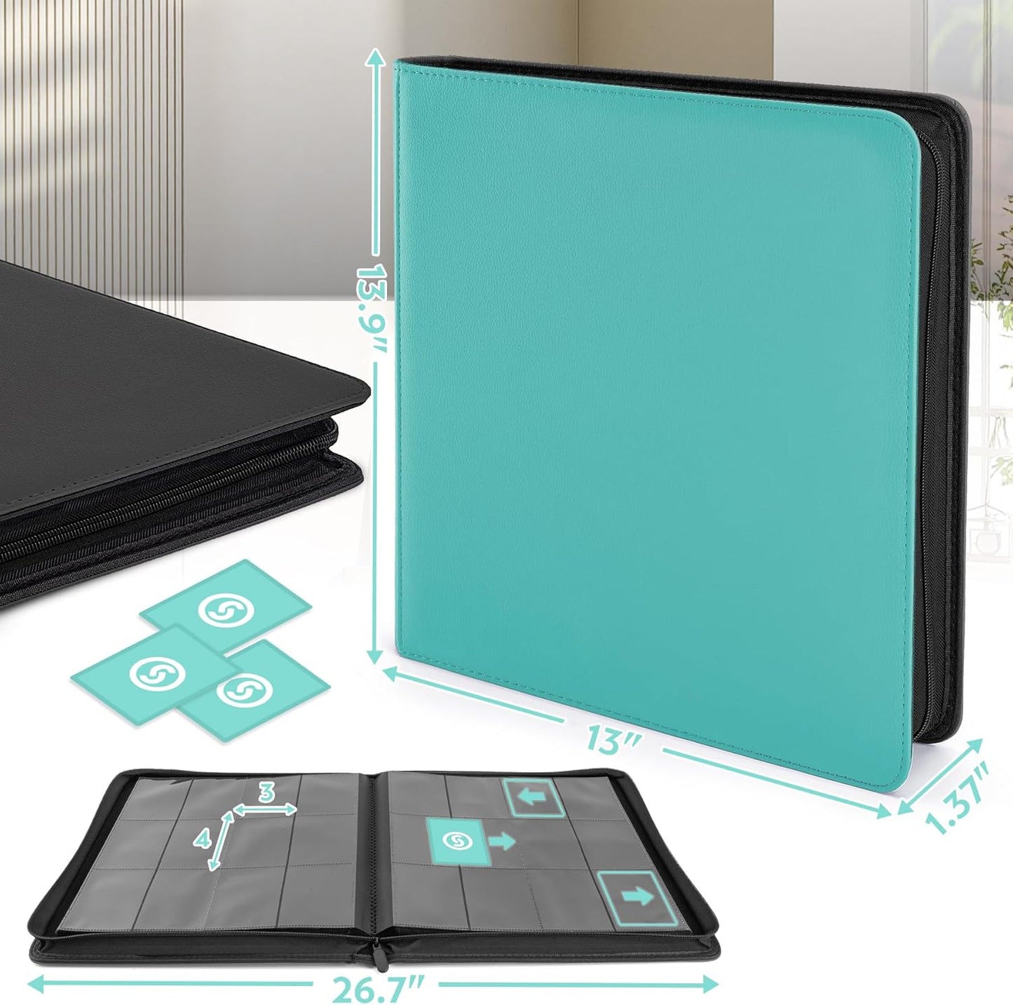 SMYV 12 Pocket Trading Card Binder, Premium PU Cover Card Binder for 720 Cards, Ringless Side Loading Card Collection Album Folders for MTG, TCG, Game Cards & Sports Cards (Blue)