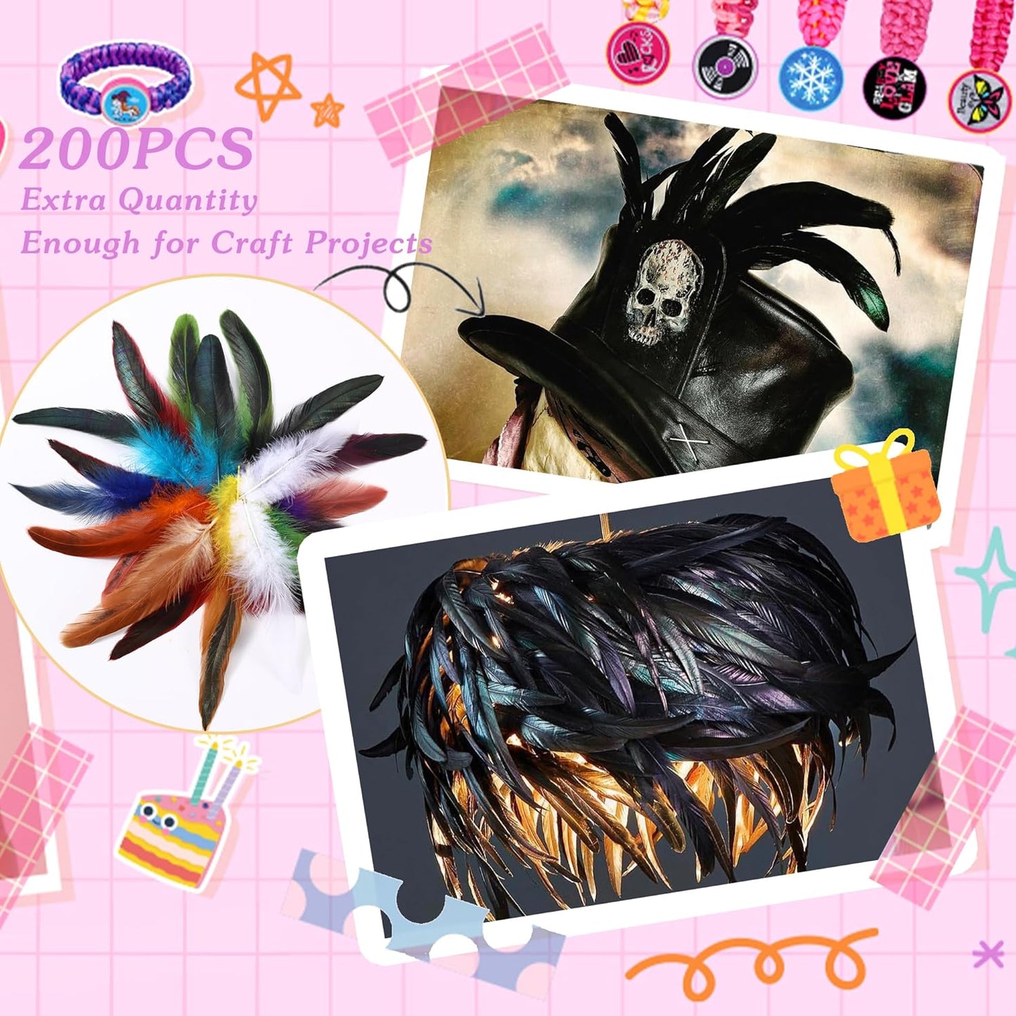 SOGUGOM White Rooster Tail Feathers - 200 pcs 5-7 inch Craft Feathers Bulk for Craft Projects, Halloween, Hats and Cocktail Table Centerpieces(White)