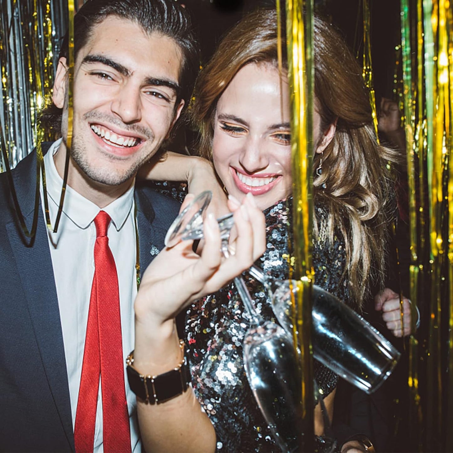 20 Pack Foil Curtain Backdrop Gold Metallic Tinsel Foil Fringe Curtains Photo Booth Props for Birthday Wedding Engagement Baby Shower Bachelorette Christmas Holiday Celebration Party Decorations