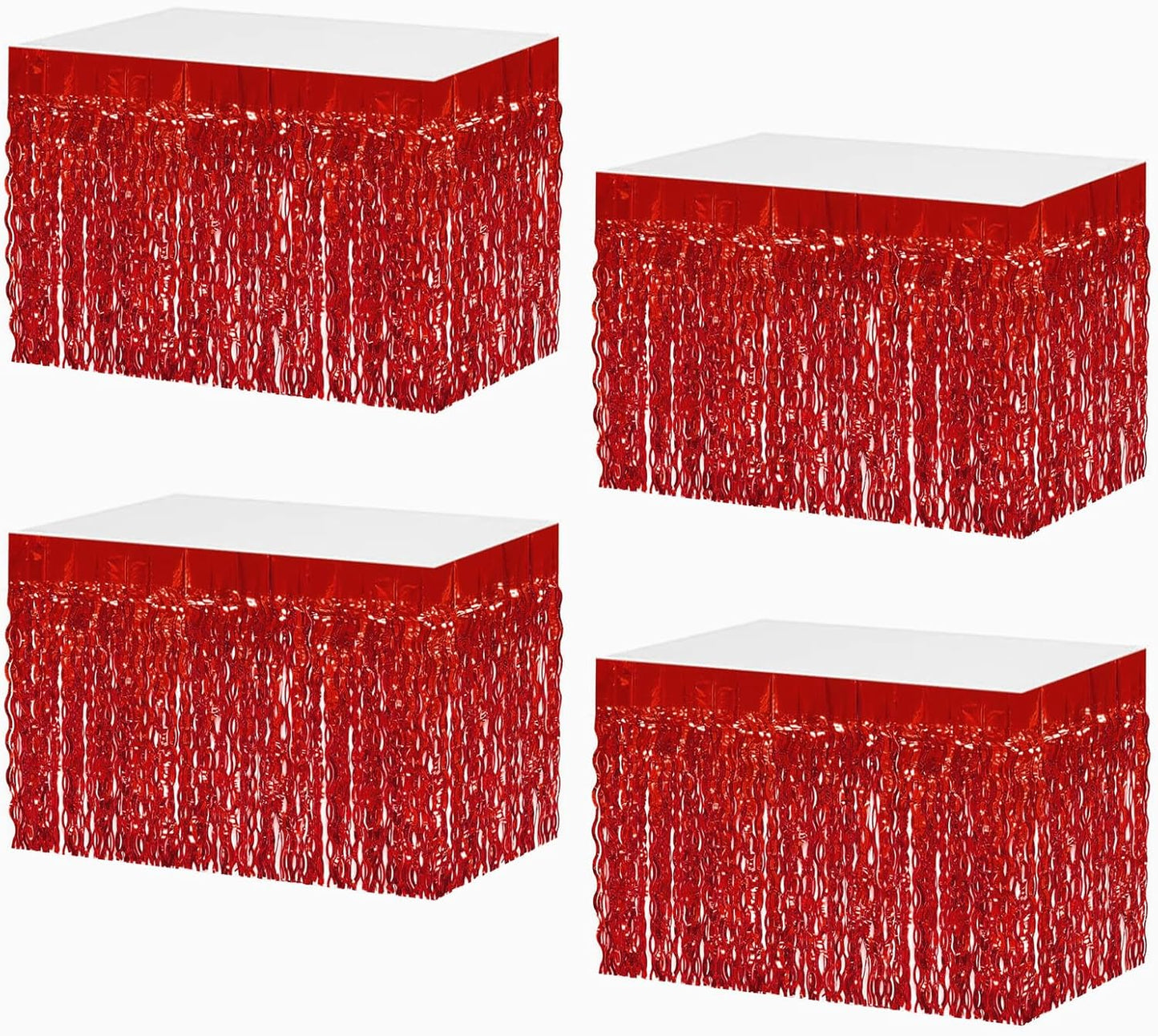 4P Wavy Metallic Tinsel Foil Fringe Table Skirts for Rectangle Tables Backdrop Garland Curtains for Parade Floats Wedding Birthday Parties Decoration Graduation 2025 Christmas (Red)