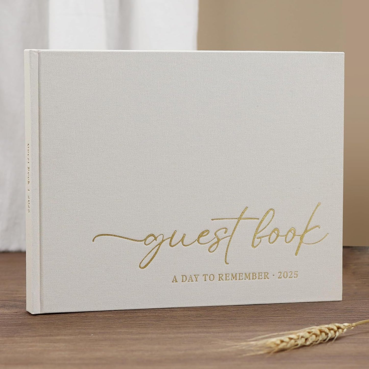 Elegant Guest Book for Wedding Reception, Beautiful Guestbook for Baby Shower and Wedding Decor, 100 Blank Pages for Sign in, Polaroid Pictures and Photos, Linen Cover (2025, Beige)
