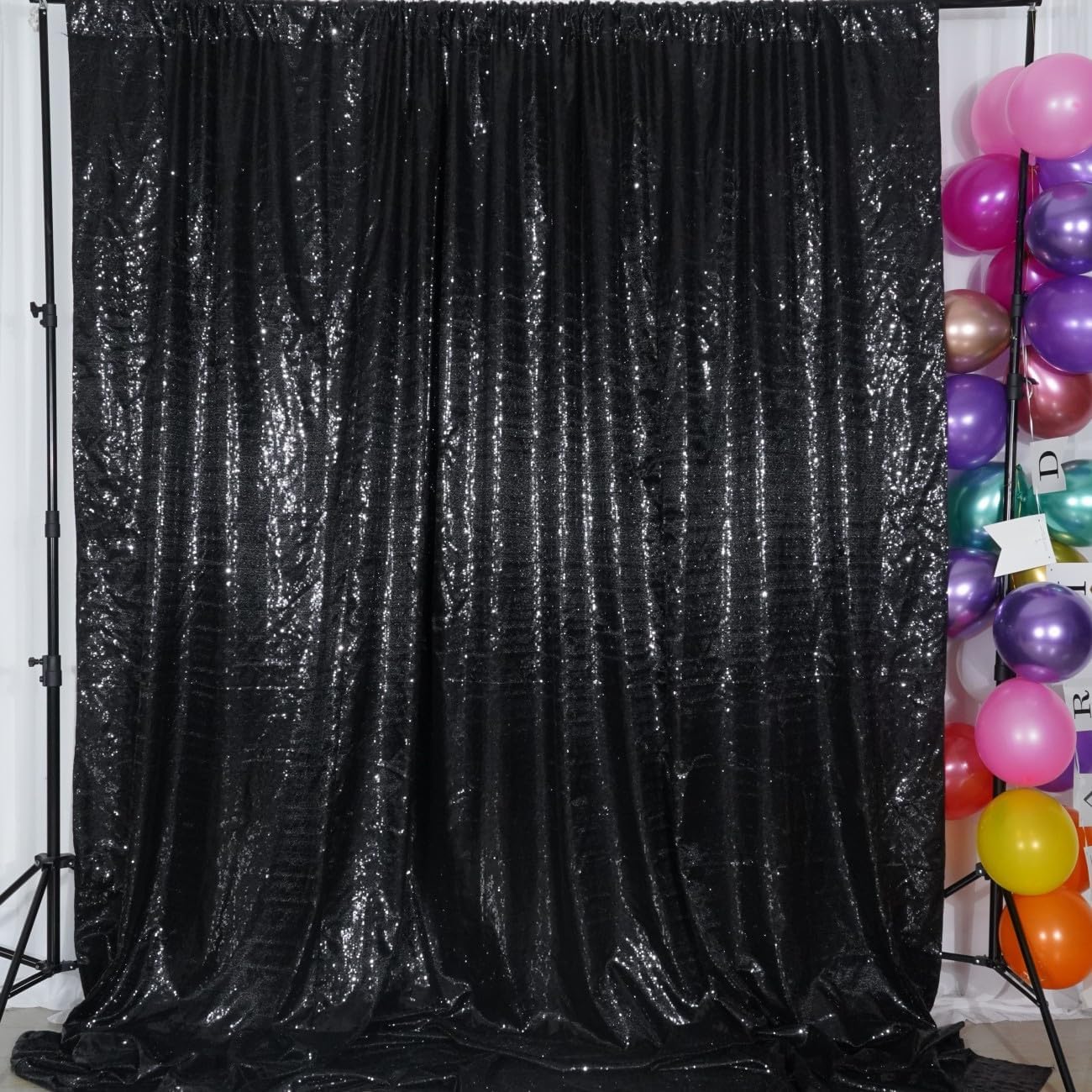 Poise3EHome 7Ft x 7Ft Black Sequin Backdrop, Glitter Thick Satin Sequin Background Drapes, Sequence Xmas Thanksgiving Backdrop for Wedding Party Holiday Festival Decor