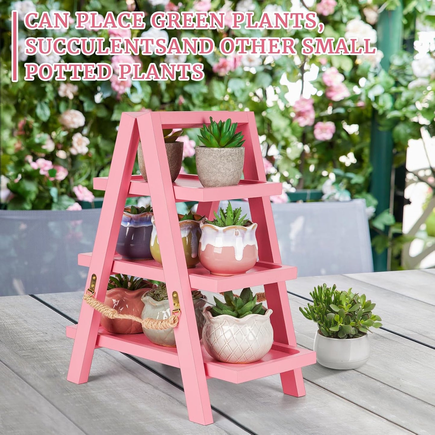 Wooden Cupcake Stand, 3 Tier Cupcake Display Stand for Dessert Display, Dessert Stands with Serving Tray and Foldable Stand for Party, Birthday, Wedding, Events, Baby Shower (Pink)