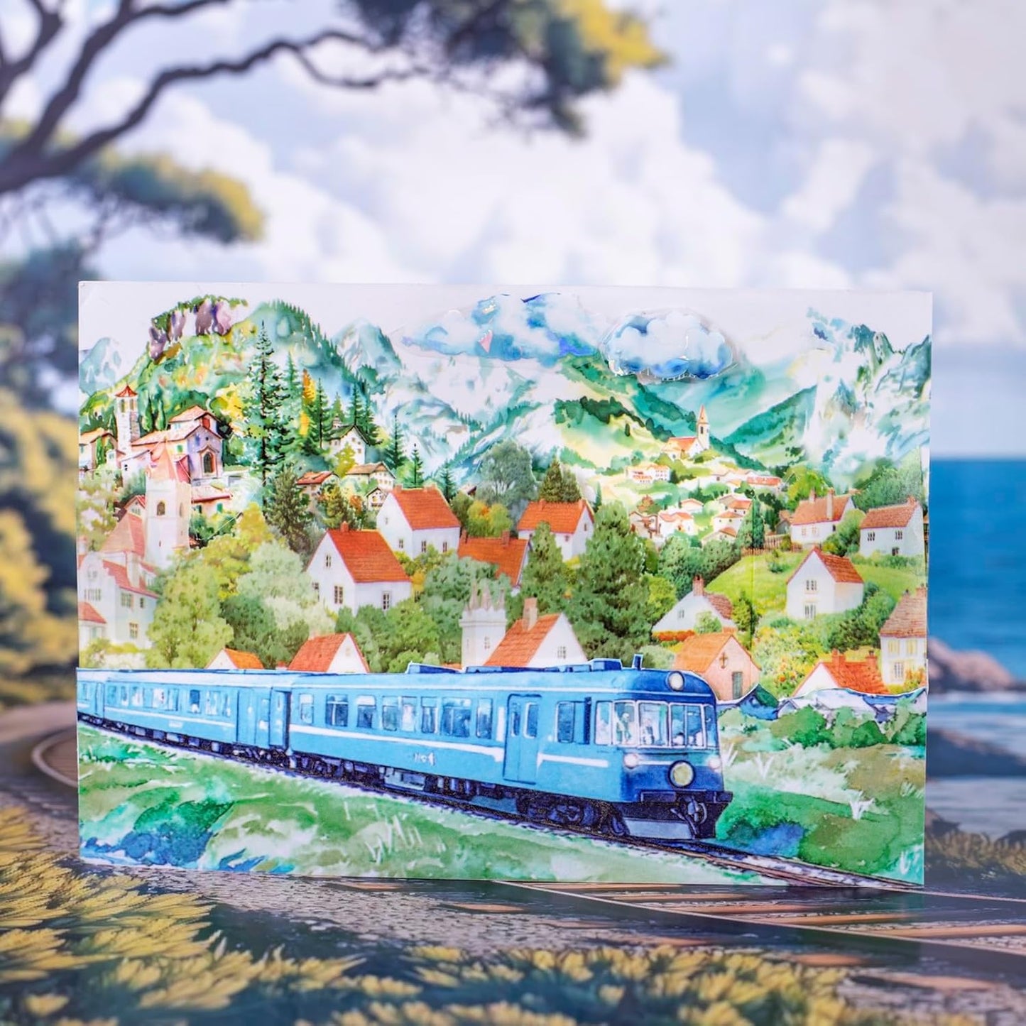 Train Scenery Washi Tape Set – 6 Rolls Travel & Nature Inspired with Clip for Scrapbook Journals DIY Crafts Decoration 1.97"x78.7" 39.37in per Loop