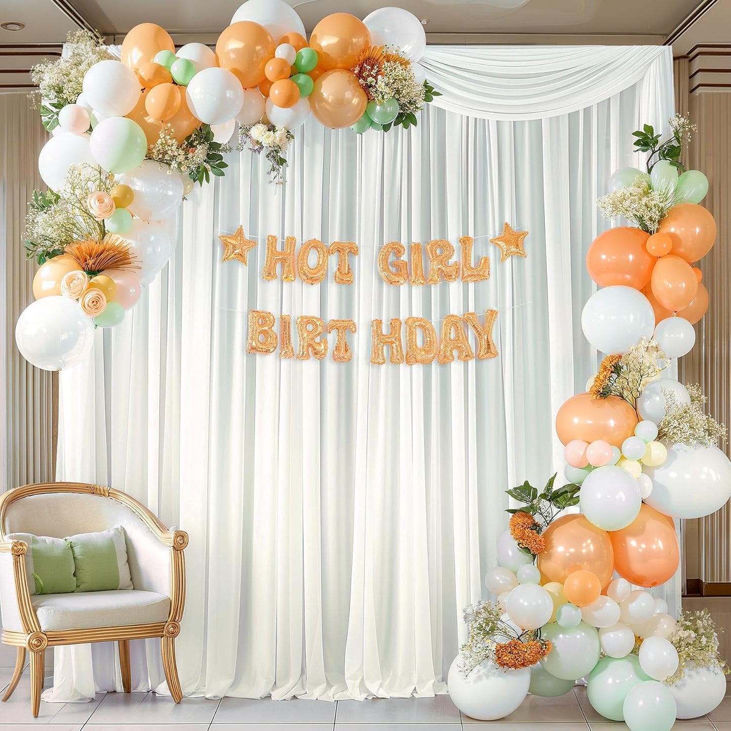 10ft x 10ft Beige Backdrop Curtains, Wrinkle-Free Sheer Chiffon Fabric Photo Backdrop Drapes for Wedding Arch Party Ceremony Stage Photography Decorations