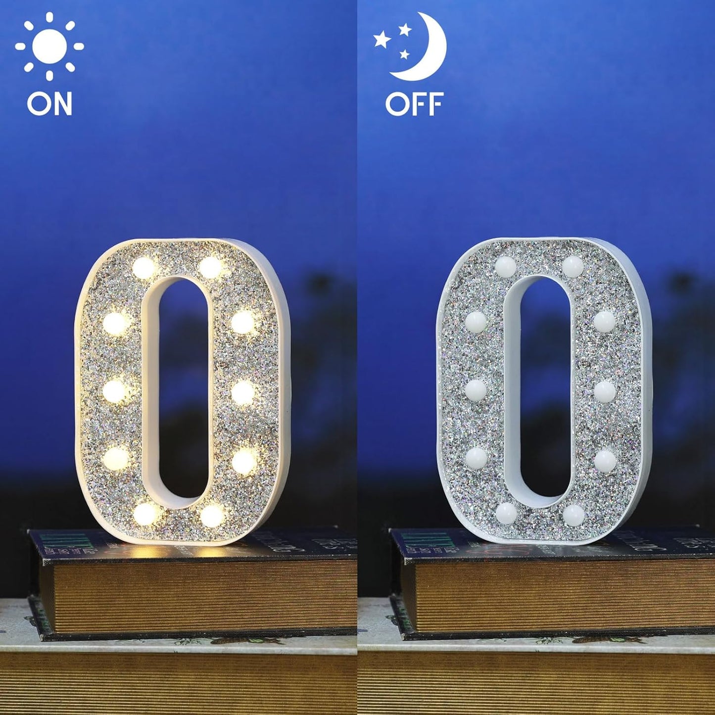 Light Up Letters - Marquee Light Signs for Table Decorations, Prom, Events & Engagement Parties - Glitter Alphabet & Number Letters, O