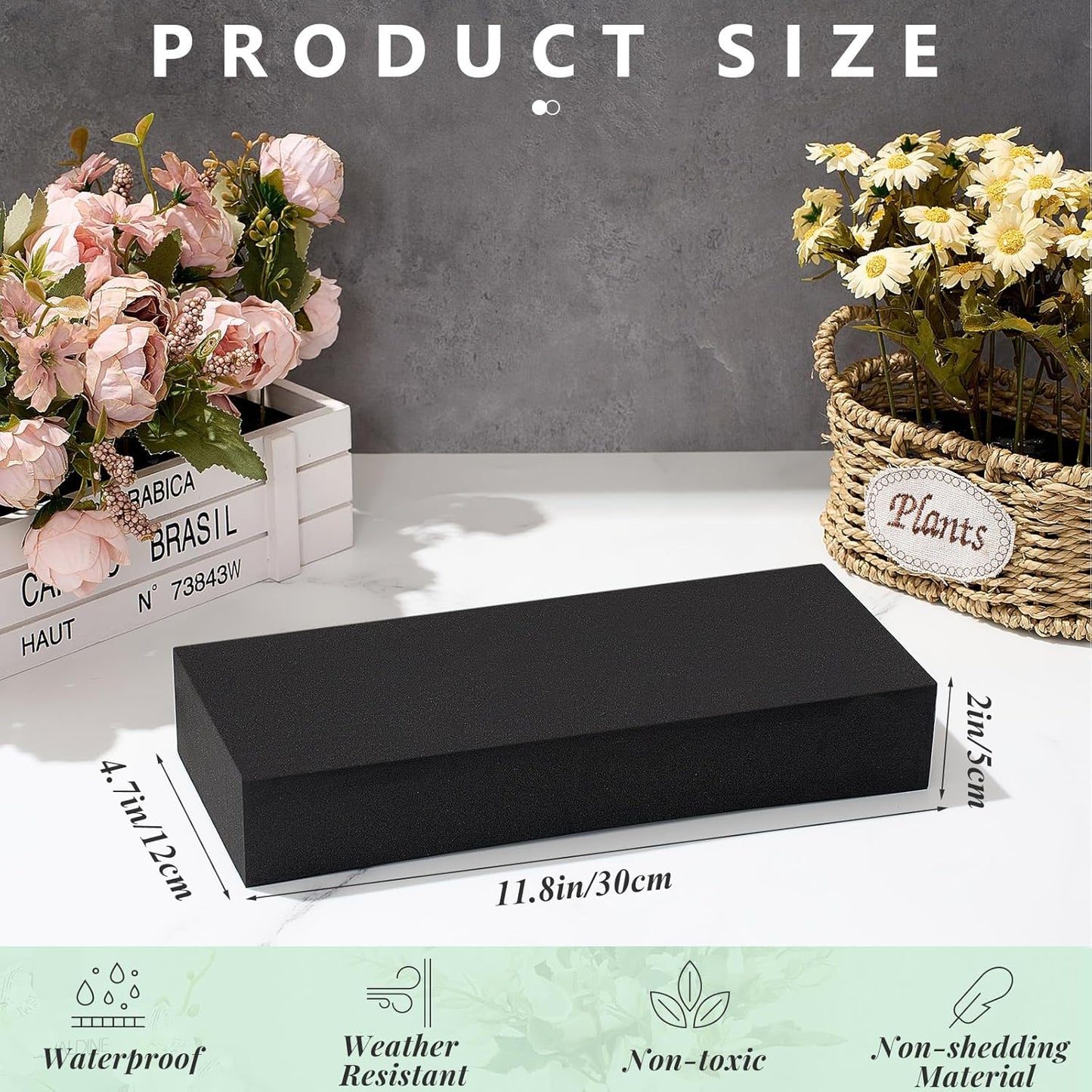 Lallisa 4 Pcs Reusable Floral Foam Blocks Water Weather Resistant Dry Floral Foam for Artificial Flower Arrangements Outdoor Flower Boxes Hanging Planters Wedding Home Decor (11.8 x 4.7 x 2'',Black)