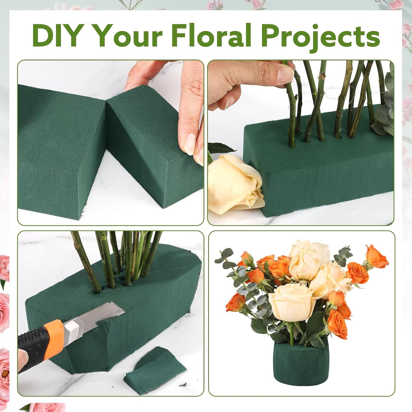 8Pcs Floral Foam Blocks for Fresh and Artificial Flower Arrangements, (7.8" L x 3.5" W x 2.4" H) Flower Foam Bricks Florist Foam for Wedding, Birthdays, Home, Office,DIY Craft