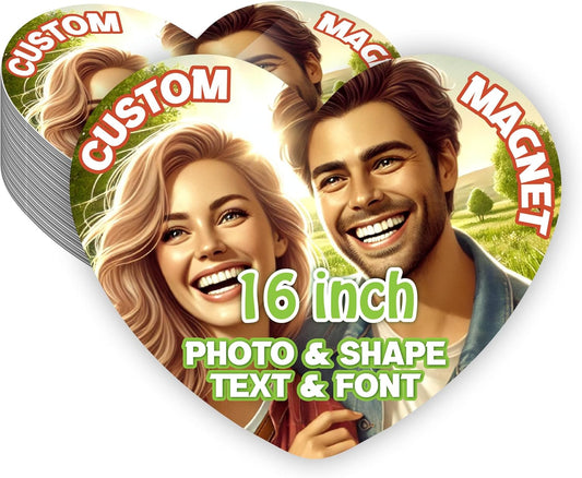 KETABAO – 16" Customized Heart Photo Magnets - Personalized Refrigerator and Car Magnets for Home and Office Decor