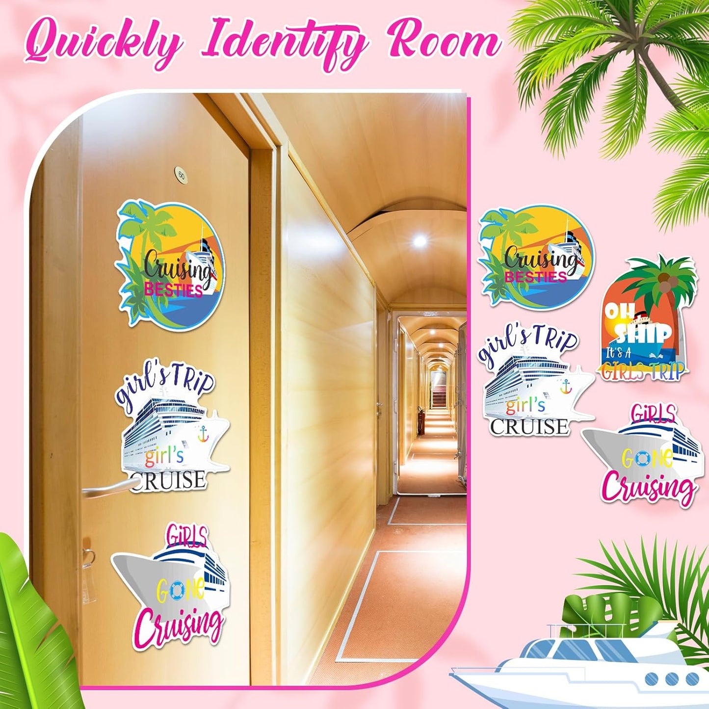 Hoteam 4 Pcs Girls Trip Cruise Door Decorations Magnetic Large Girls Cruise Ship Door Magnets Funny Waterproof Nautical Magnets for Carnival Cabin Stateroom Fridge Car
