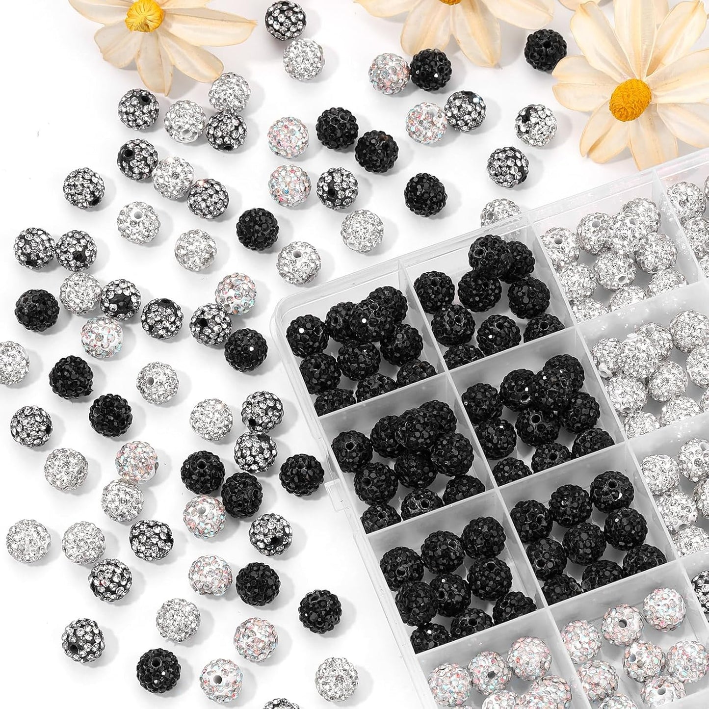 Novani 288pcs 10mm Round Rhinestone Beads for Jewelry Making, Clay Material, Black Color, Sparkle Disco Ball Effect, DIY Bracelet, Necklace, Earring, Christmas Decoration