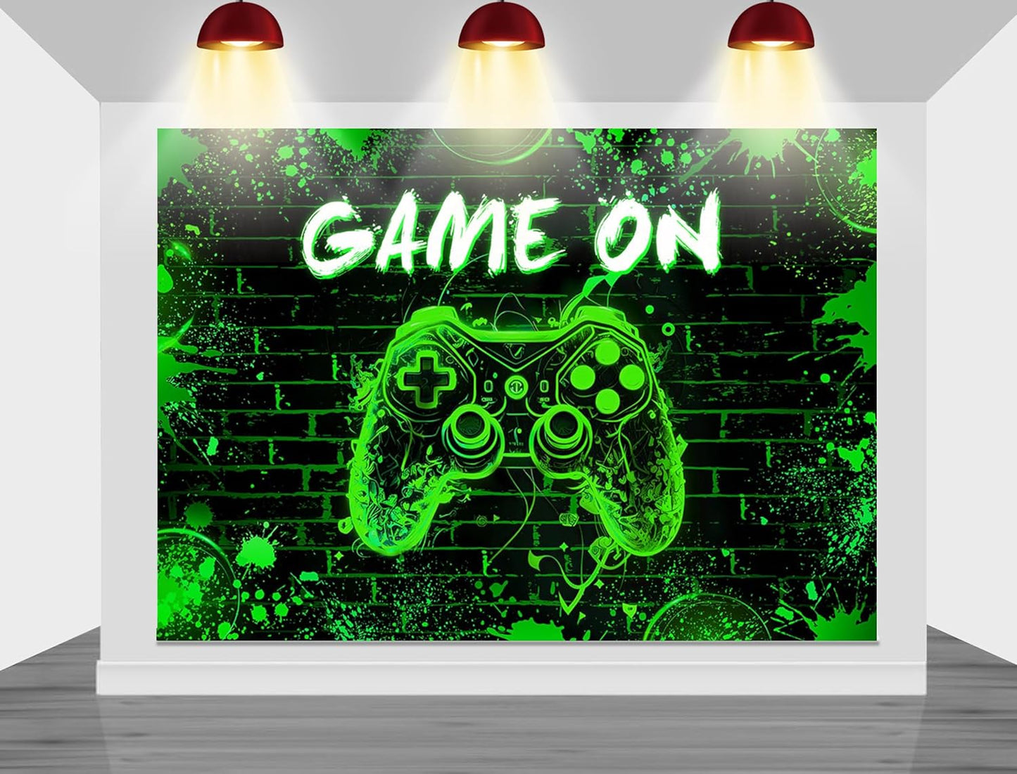 Mocsicka Game On Backdrop Video Game for Boys Level Up Birthday Party Decoration Game Night Arcade Neon Glow Gamer Banner Photography Background (Green, 8x6ft(96"x72"))