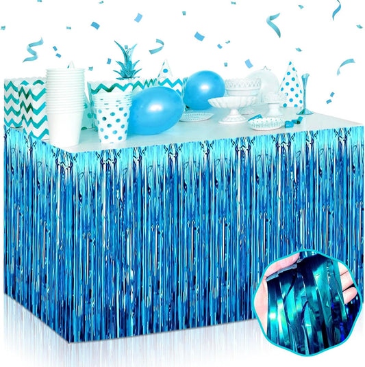 3 Pack 29 x108 Inch Lake Blue Foil Fringe Table Skirts Metallic Banner for Tinsel Streamer Garland Backdrop for Parade Floats Wedding Thanksgiving Birthday Christmas New Year Party Decoration
