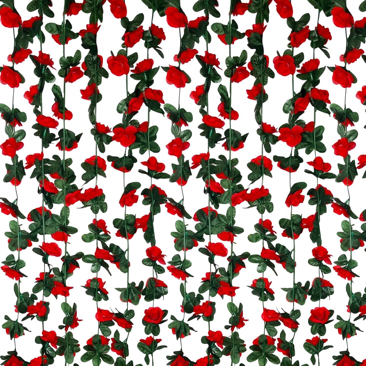 16Pcs 126Ft Red Rose Garland, Fake Rose Hanging Flowers, Artificial Flower Vine, Hanging Floral Vine Garland for Wedding, Birthday Party, Wall Arch, Halloween, Christmas Garden Backdrop Decor
