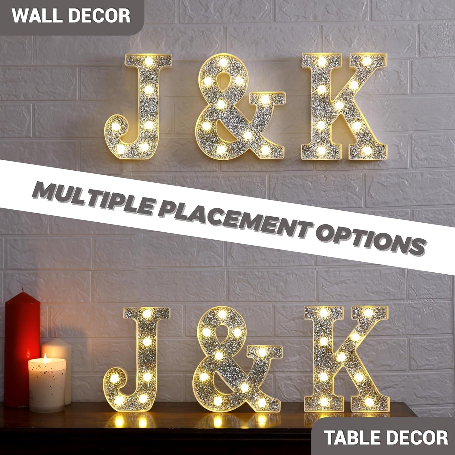 Marquee Light Up Letters, Glitter Silver LED Letter Lights Battery Powered Alphabet Letter Sign for Night Light Wedding Birthday Party Cafe Bar Decoration Girls Room Decor - P