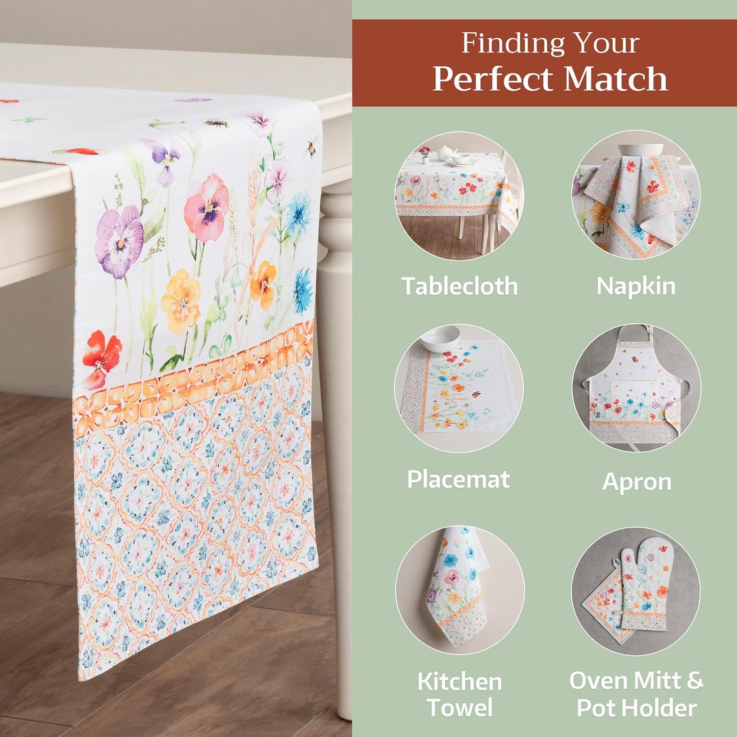 Maison d' Hermine Table Runner 100% Cotton Double Layer Table Runners 108 inches Long Decorative for Home Kitchen Dining Party Wedding Bridal Shower Spring Summer (Summer Whisper , 14.50" x 108")