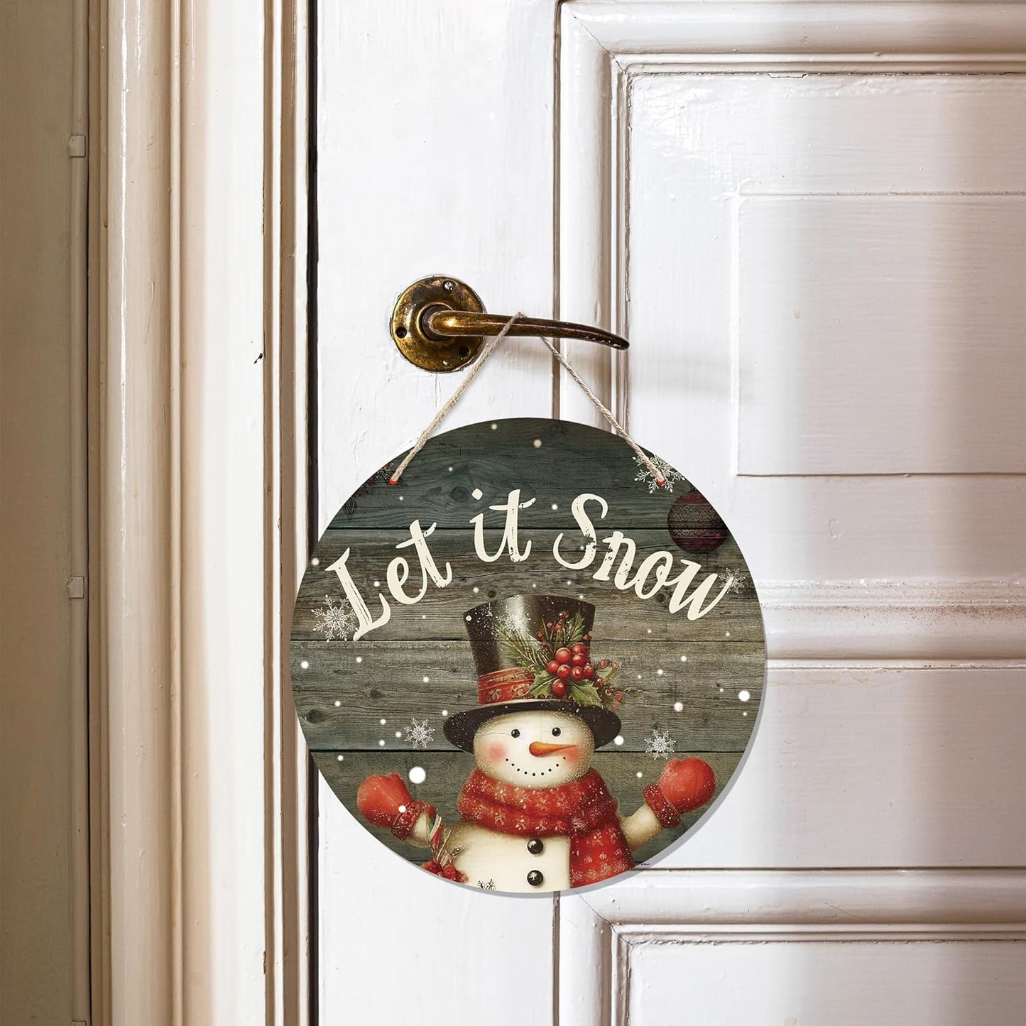 CGBHW Winter Wooden Sign, Vintage Snowy Snowman Hanging Sign Wall Decor for Room Home, Rustic Winter Snowflakes Christmas Holiday Let it Snow Door Decor 12 x 6 Inch