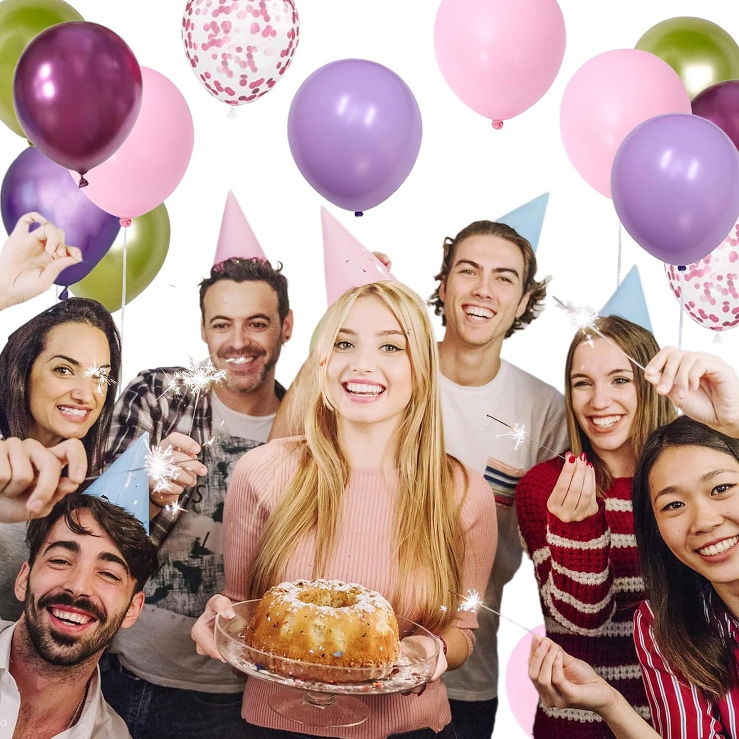 Light Pink Purple Green Balloons Birthday Party Decorations-48Pcs 12inch Assorted Metallic Hot Pink Purple Balloon,Confetti Latex Baloons Kit for Princess Witch Fairy Monster Garden Jungle Theme Party