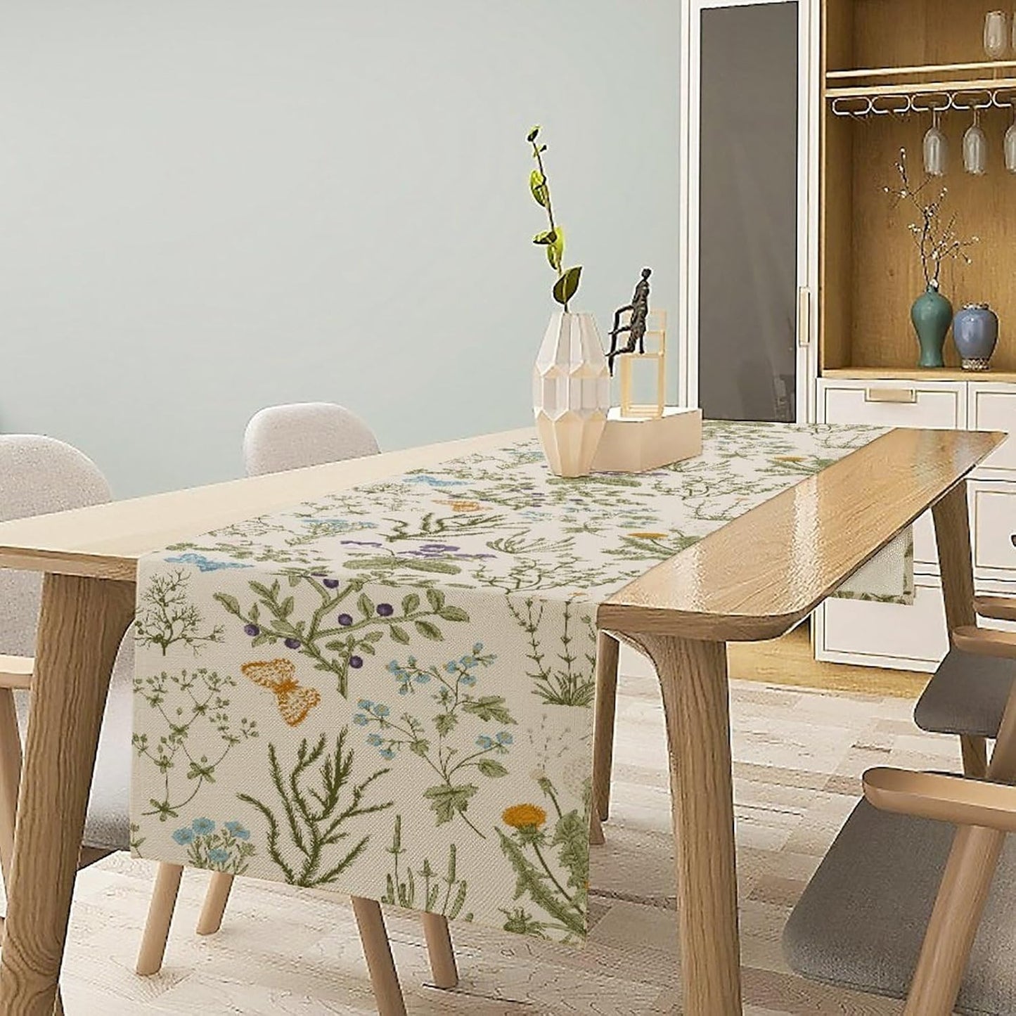 Floral Table Runner,Wildflower Spring Table Runner Seasonal Summer Butterfly Kitchen Dining Table Decoration for Home Party 13x72 Inch