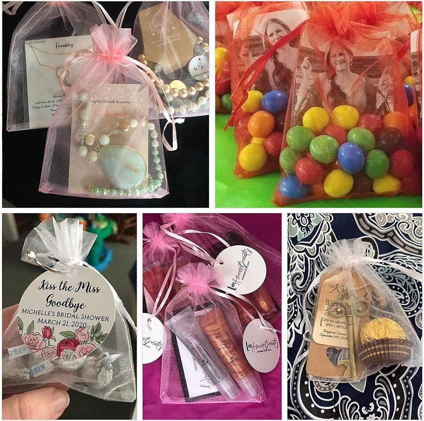 ANZNKU 100 Pack Organza Bags 4 x 6 inch Sheer Drawstring Small Mesh Bags for Candy Jewelry Party Wedding Christmas Favor Gift Bags(Hot Pink)