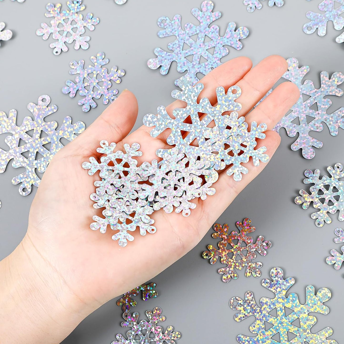 MARFOREVER Holographic Snowflake Glitter Confetti, Christmas Laser Silver Snowflake Table Scatters Frozen Party Decorations Winter Wonderland Confetti Sprinkles for Wedding Christmas Party Decorations