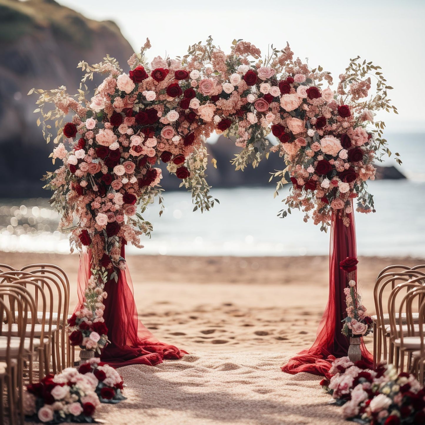 Wokceer Burgundy Wedding Arch Draping Fabric Backdrop 3 Panels 28.7" X 20FT Sheer Drapes Fabric for Wedding Arbor Ceremony Party