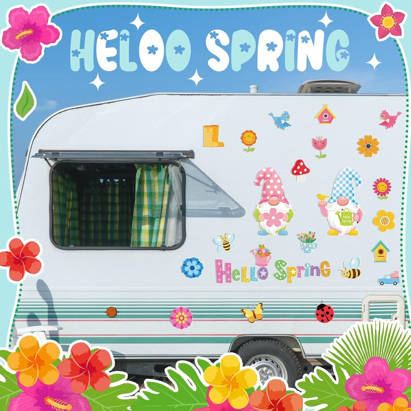 25 Pcs Hello Spring Magnet Car Decorations Colorful Waterproof Flowers Automotive Magnet Stickers Refrigerator Bee Butterfly Gnome Magnets Home Decor Party Supplies for Cars Office Whiteboard