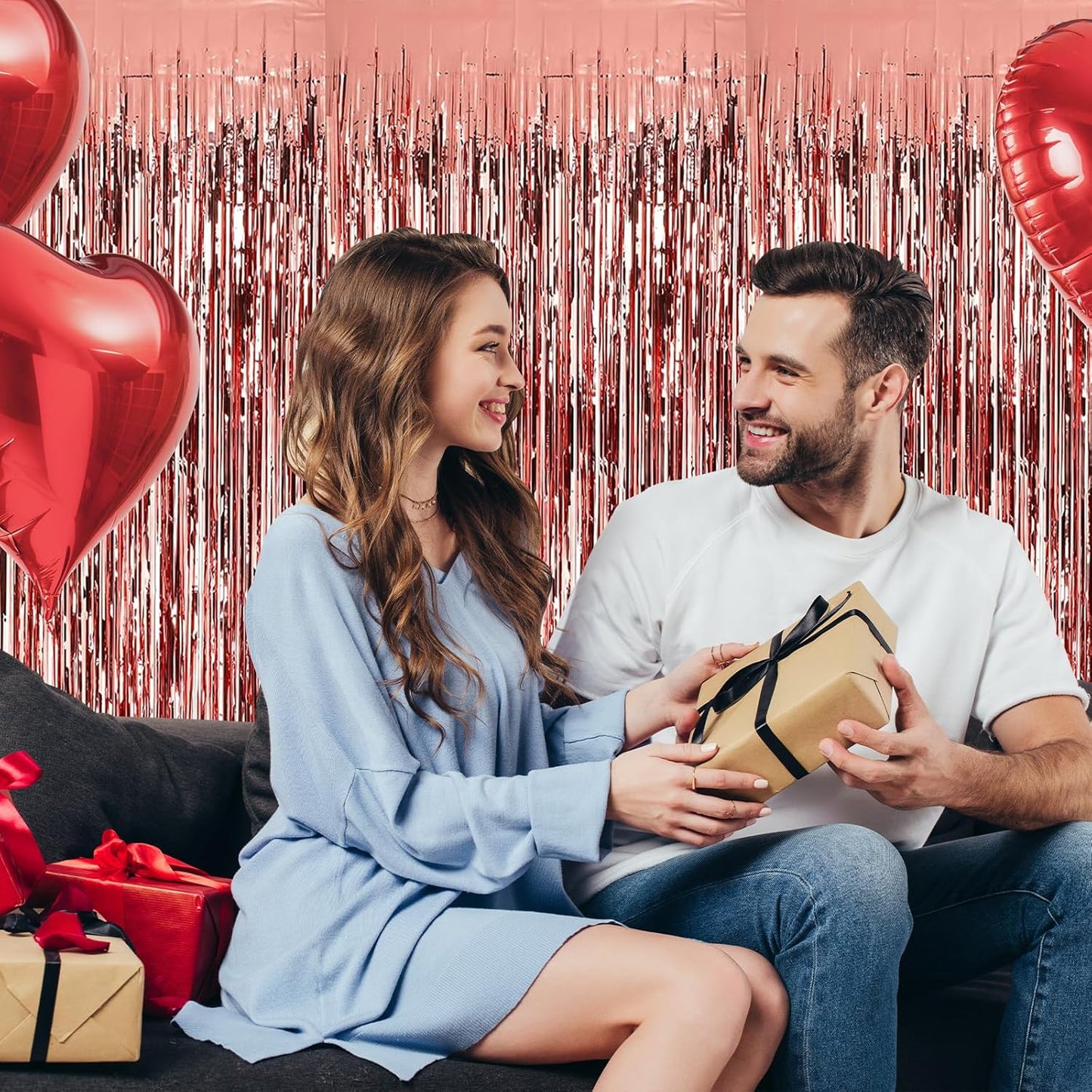 Rose Gold Fringe Curtain Party Streamers, 12 Pack 3.3ft x 8.2 ft Foil Curtain Backdrop Tinsel Foil Fringe Curtains Photo Booth Backdrop Streamer for Birthday, Wedding, Baby Shower, Disco Party