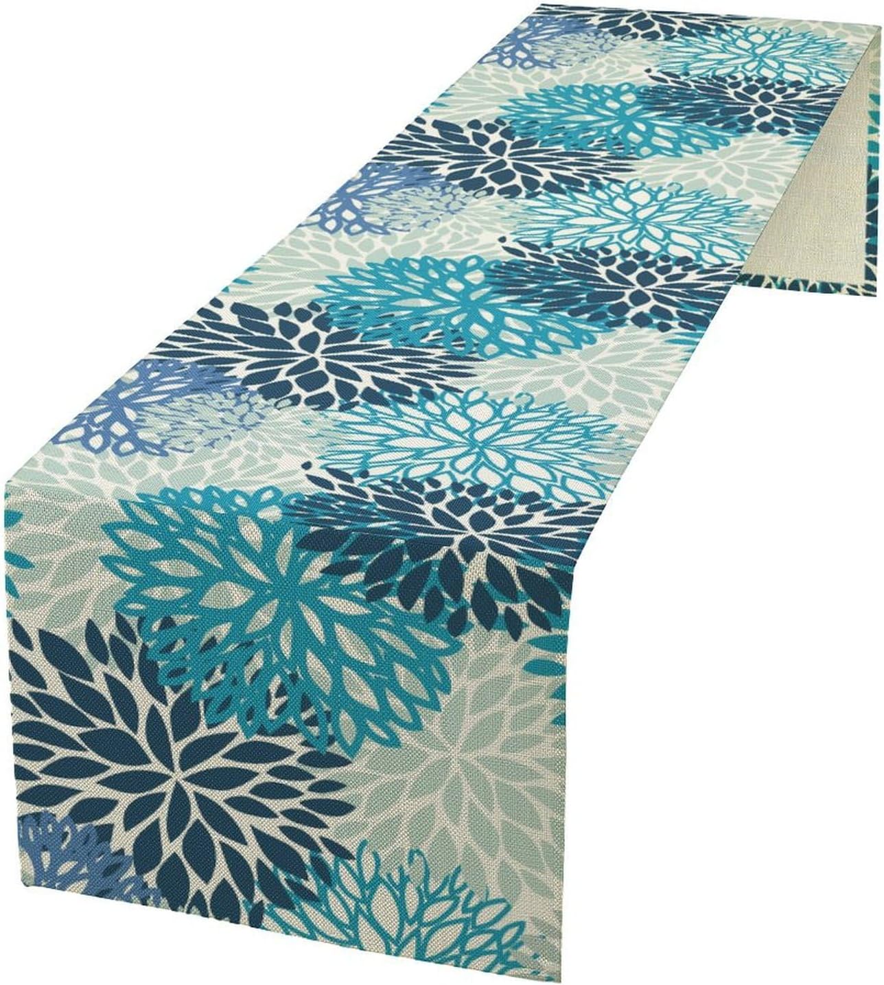 Floral Table Runner,Blue Flowers Print Spring Summer Table Cloth Kitchen Dining Table Home Party Decoration 13x120 Inch