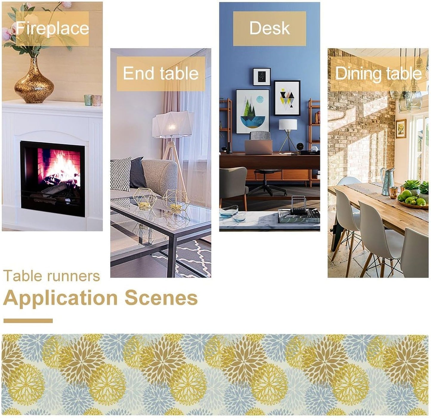 Flowers Table Runner,Spring Summer Floral Pattern Seasonal Farmhouse Kitchen Dining Table Home Party Decoration 13x36 Inch