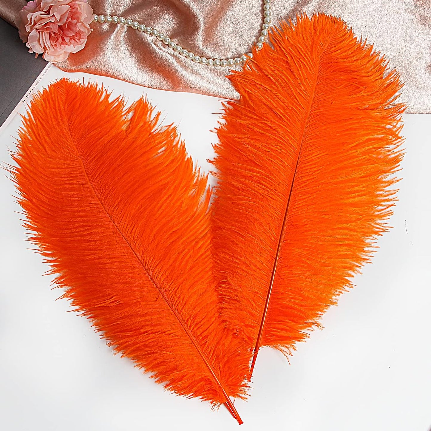THARAHT Orange Ostrich Feathers 12pcs Large Natural Bulk 16-18Inch 40cm-45cm for Wedding Party Centerpieces Halloween and Home Decoration Feathers