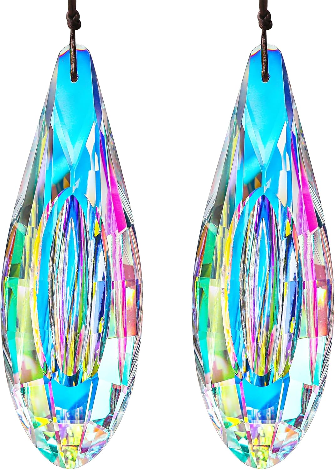 HDCRYSTALGIFTS 2pcs 120mm/5'' Large Crystal Prisms Suncatcher for Window Hanging, AB Crystals Sun Catcher Indoor Window, Rainbow Maker Crystal Stick Prisms for Balcony,Kitchen,Garden Decoration